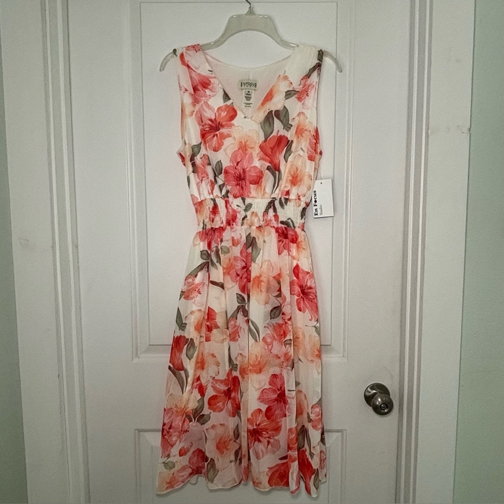 NWT Enfocus Studio Coral Pink Floral Midi Dress